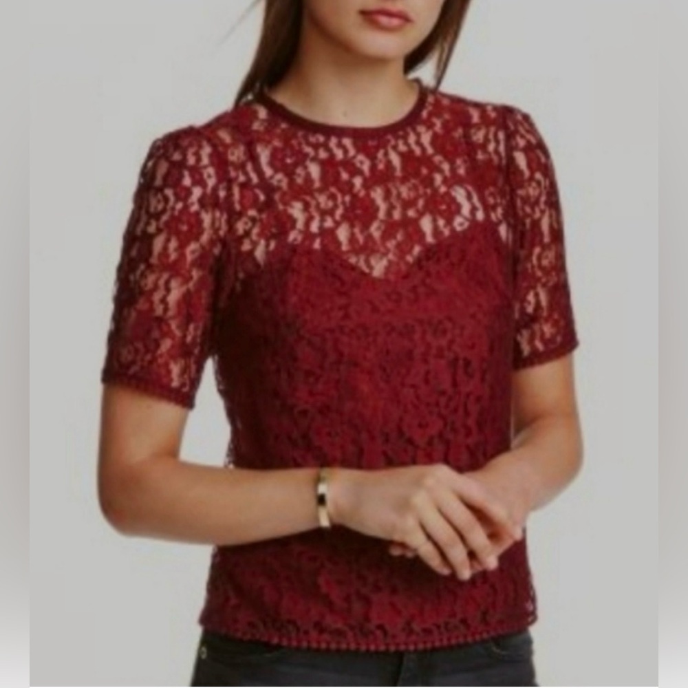H&M Elegant Cranberry Red Lace Top